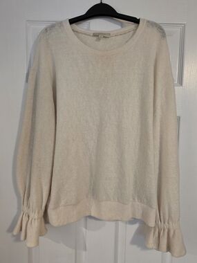 Women's Cream Long-Sleeve Ruffle Cuff Sweater